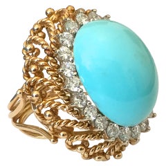 Turquoise Diamond Gold Cocktail Ring 1960's