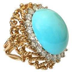 Turquoise Diamond Gold Cocktail Ring 12