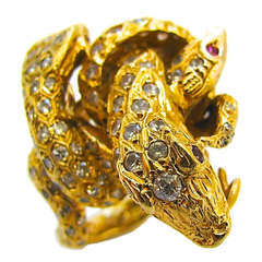 Vintage A Massive Gold and Diamond Serpent Ring circa 1960