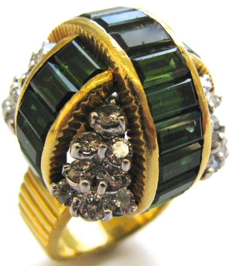 A Stunning diamond and tourmaline cocktail ring by La Triomphe. The 7/8