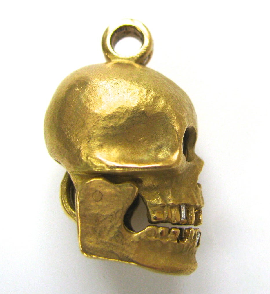 Women's or Men's An Articulated Gold and Diamond Skull Pendant