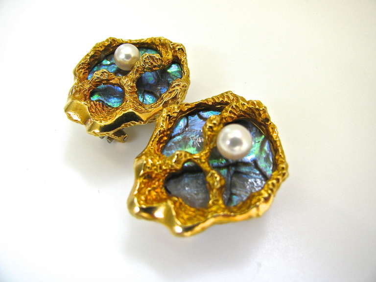 Gubelin Ear Clips, a stylish pair of Albalone Shell earrings. The 3/4