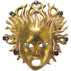 Bianca E Giorgio Sapphire Diamond Gold Medusa Pendant/Brooch