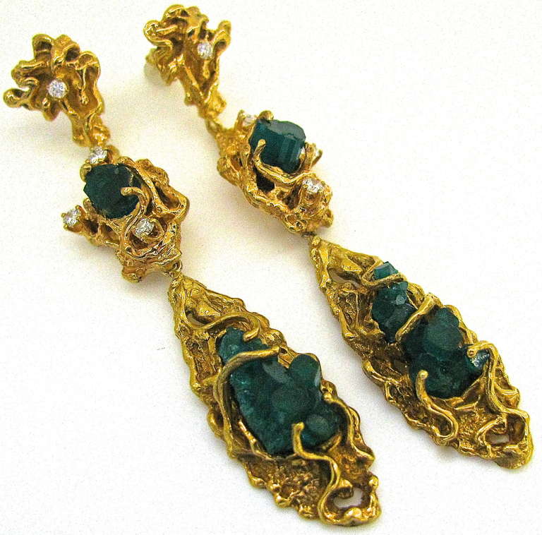 A Showy pair of Chatham emerald earrings. The 3