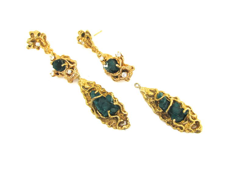 A Dramatic Pair of Chatham Emerald Diamond Earrings 1