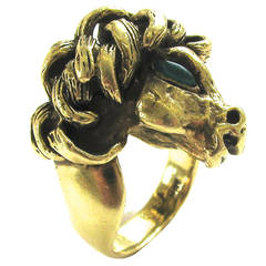 Vintage Chrysoprase Gold Horse Ring