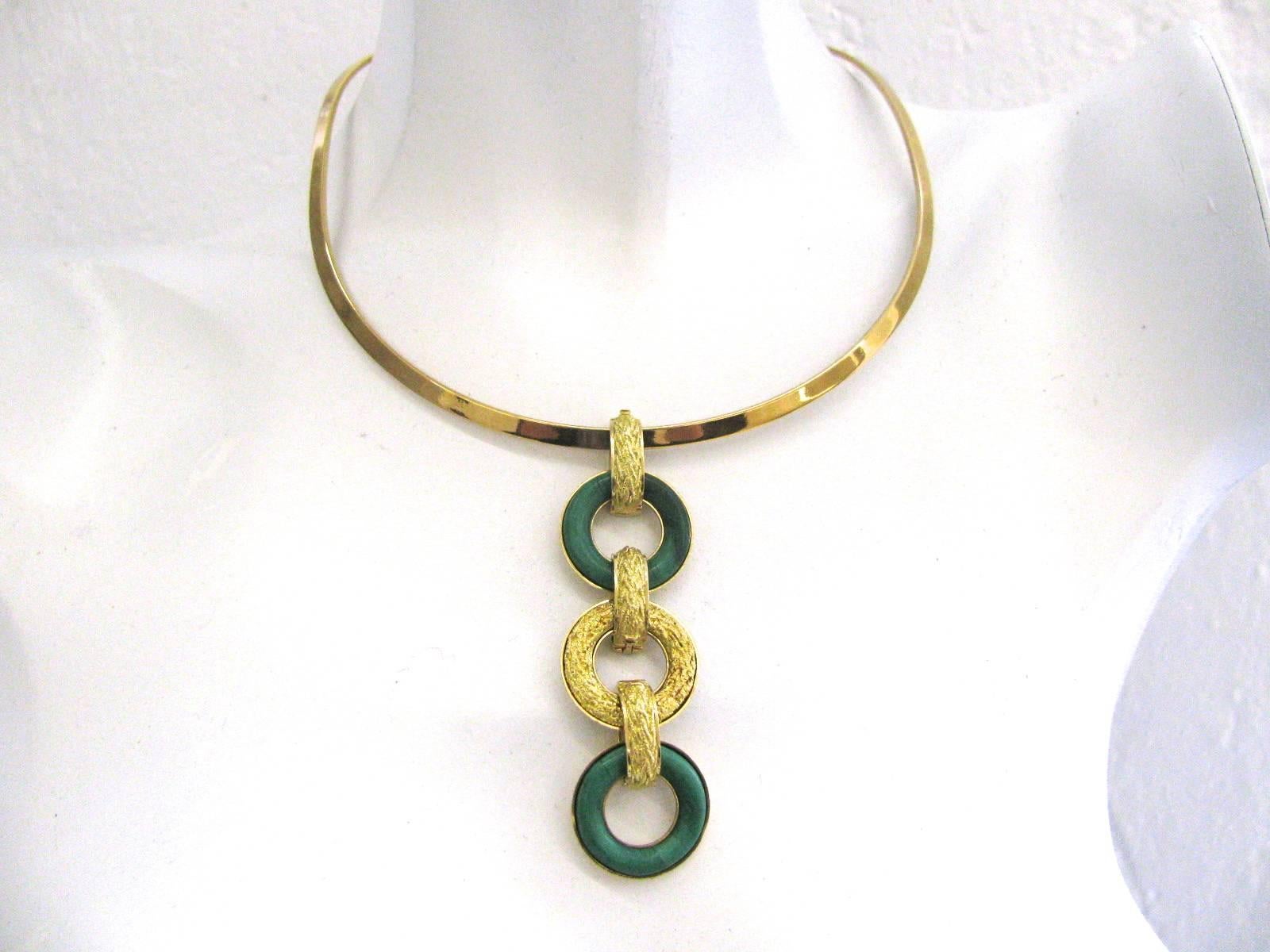 Ulmer et Cie Malachite and Gold Link Modular Jewel 1960's French 1
