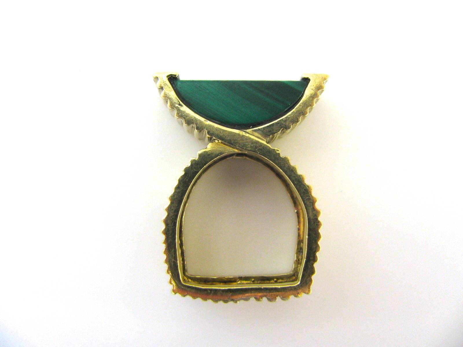 Modernist La Triomphe Malachite and Diamond Ring, circa 1970