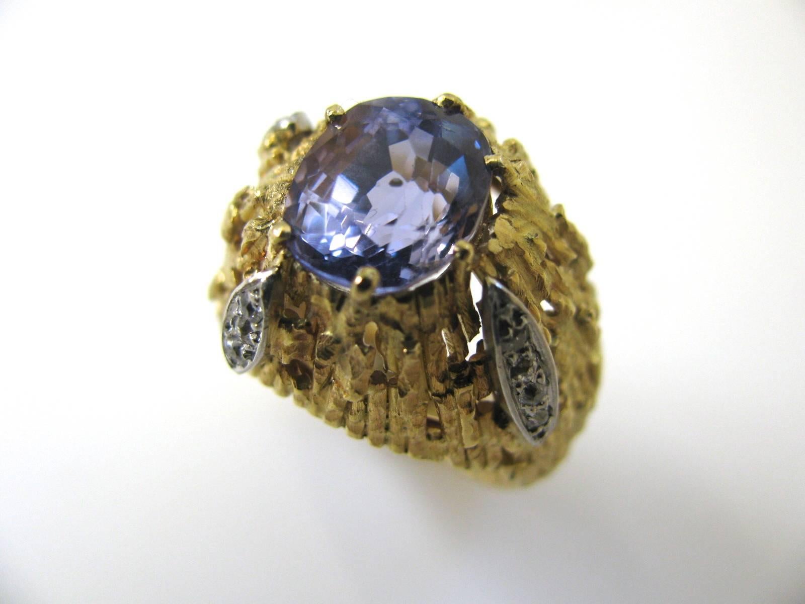 Modernist Andrew Grima Lavender Sapphire Gold Ring