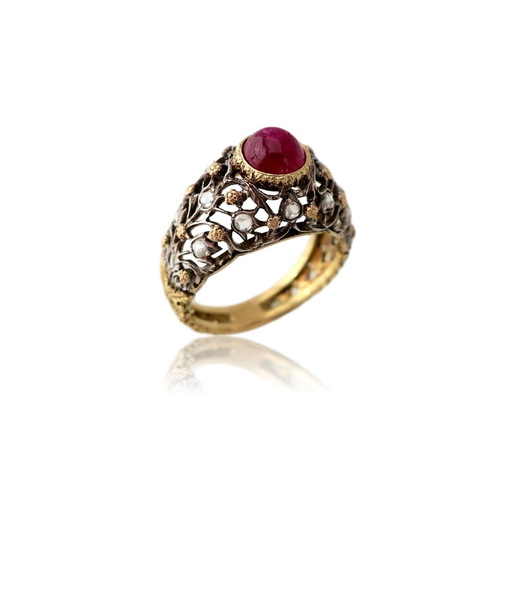 Buccellti Gold and Diamond Ruby Ring, circa 1960 2