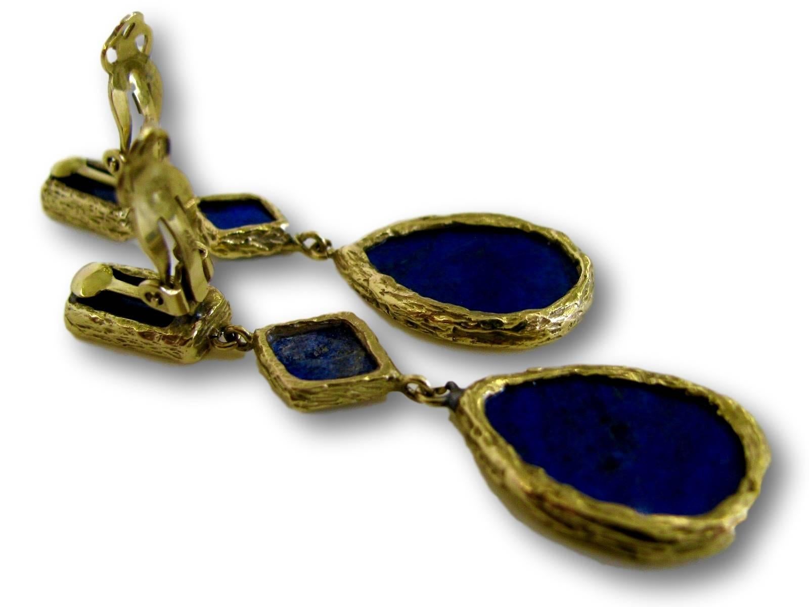 1970's Lapis Lazuli drop earrings. The 3