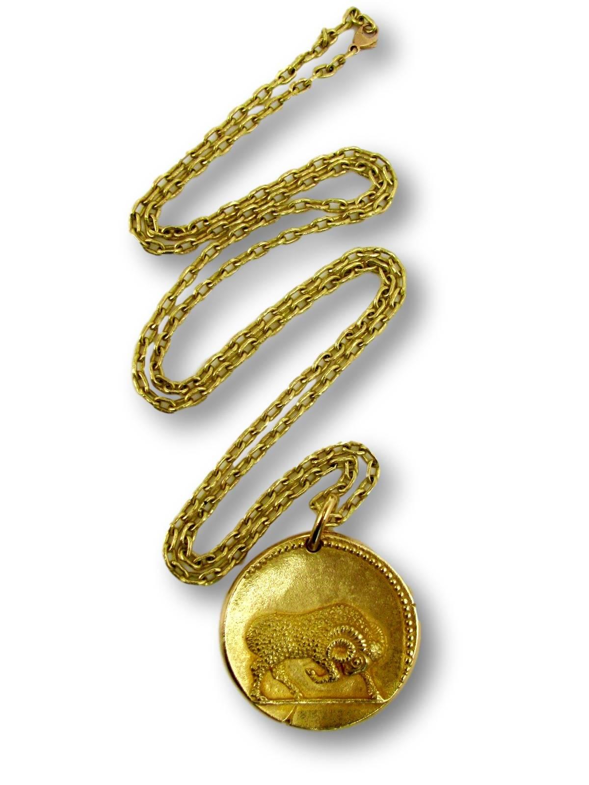 Modernist Van Cleef & Arpels Gold Zodiac Aries Necklace French Circa 1970