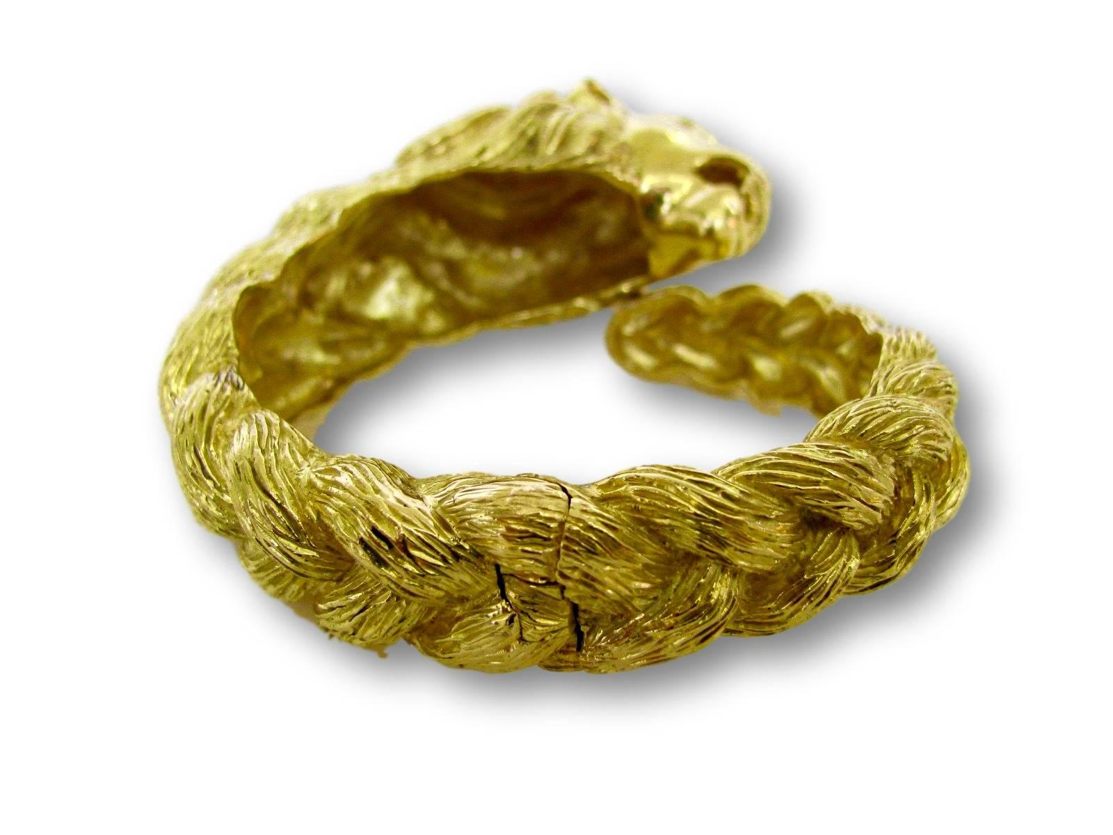 Women's Gold Lion Head Zodiac Bangle Bracelet, circa 1970