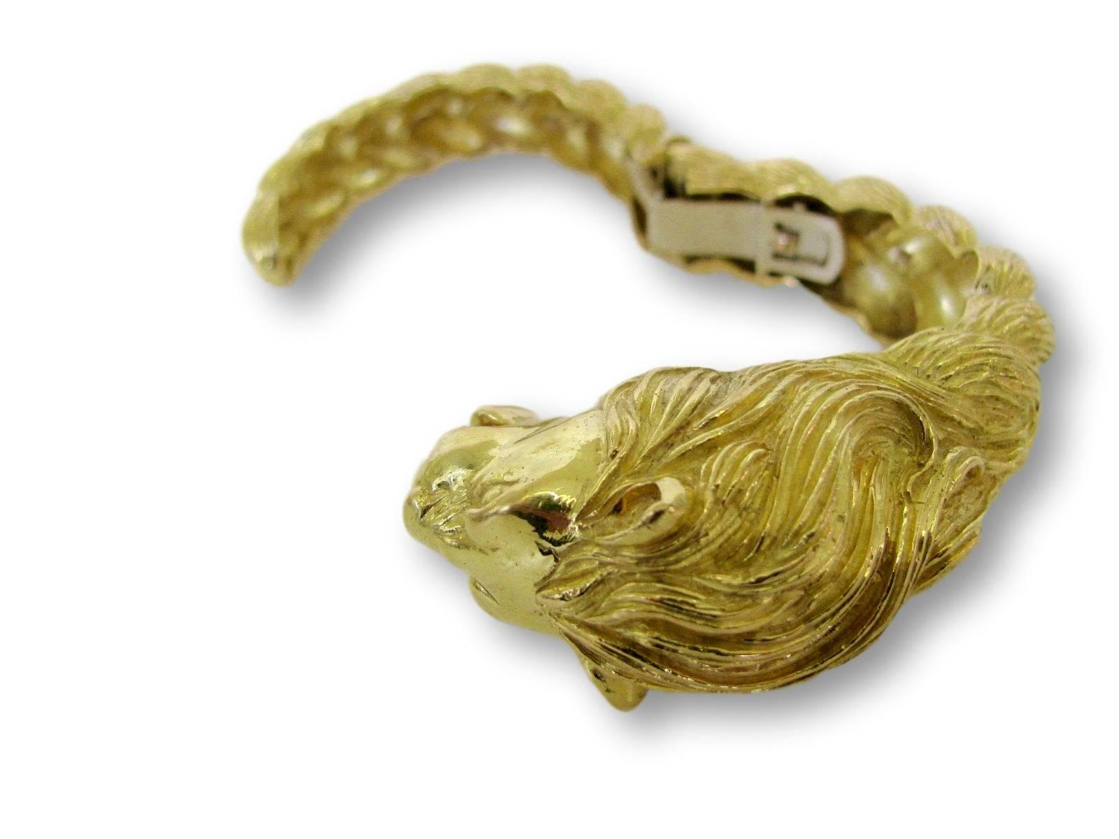 Gold Lion Head Zodiac Bangle Bracelet, circa 1970 2