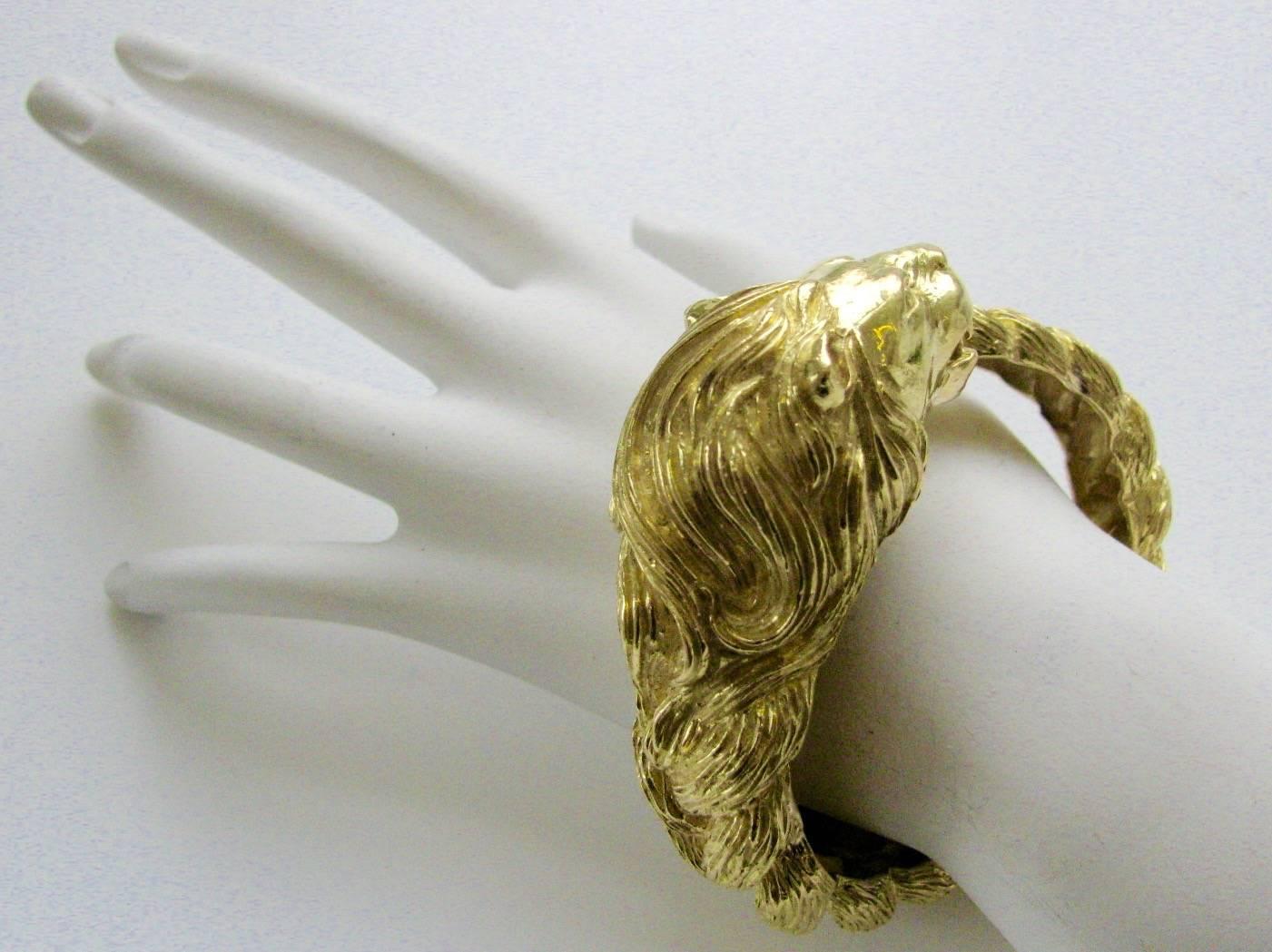 Gold Lion Head Zodiac Bangle Bracelet, circa 1970 3