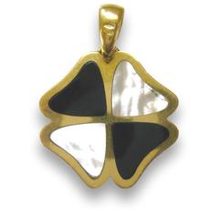 1970s Italian Four Leaf Clover Gold Inlay Pendant