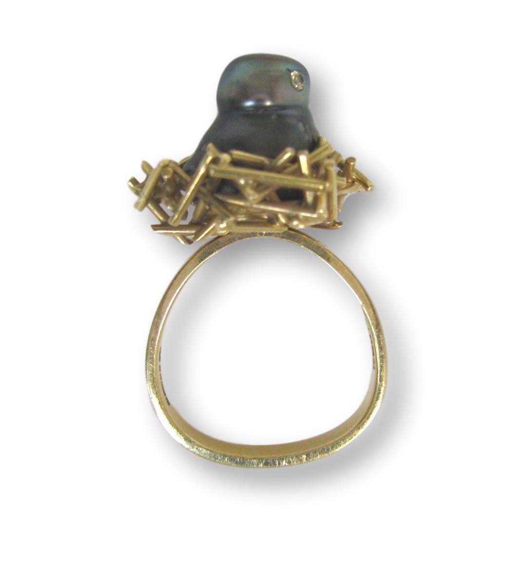 Modernist Andrew Grima Pearl Diamond Gold Chick Ring