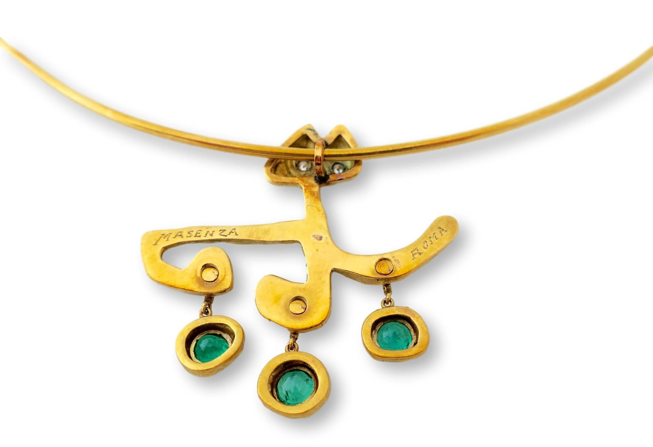 Women's or Men's Masenza Roma Gold and Emerald Choker Attributed to Afro Basaldella, circa 1955