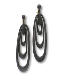Kris Ruhs Massive Gold and Ebony Wood Dangle Earrings, 1980s