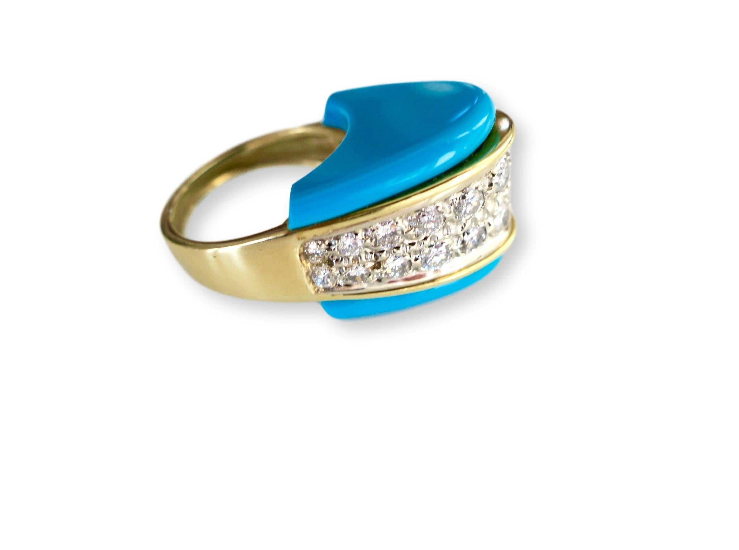 Modernist 1970s Turquoise and Diamond Ring
