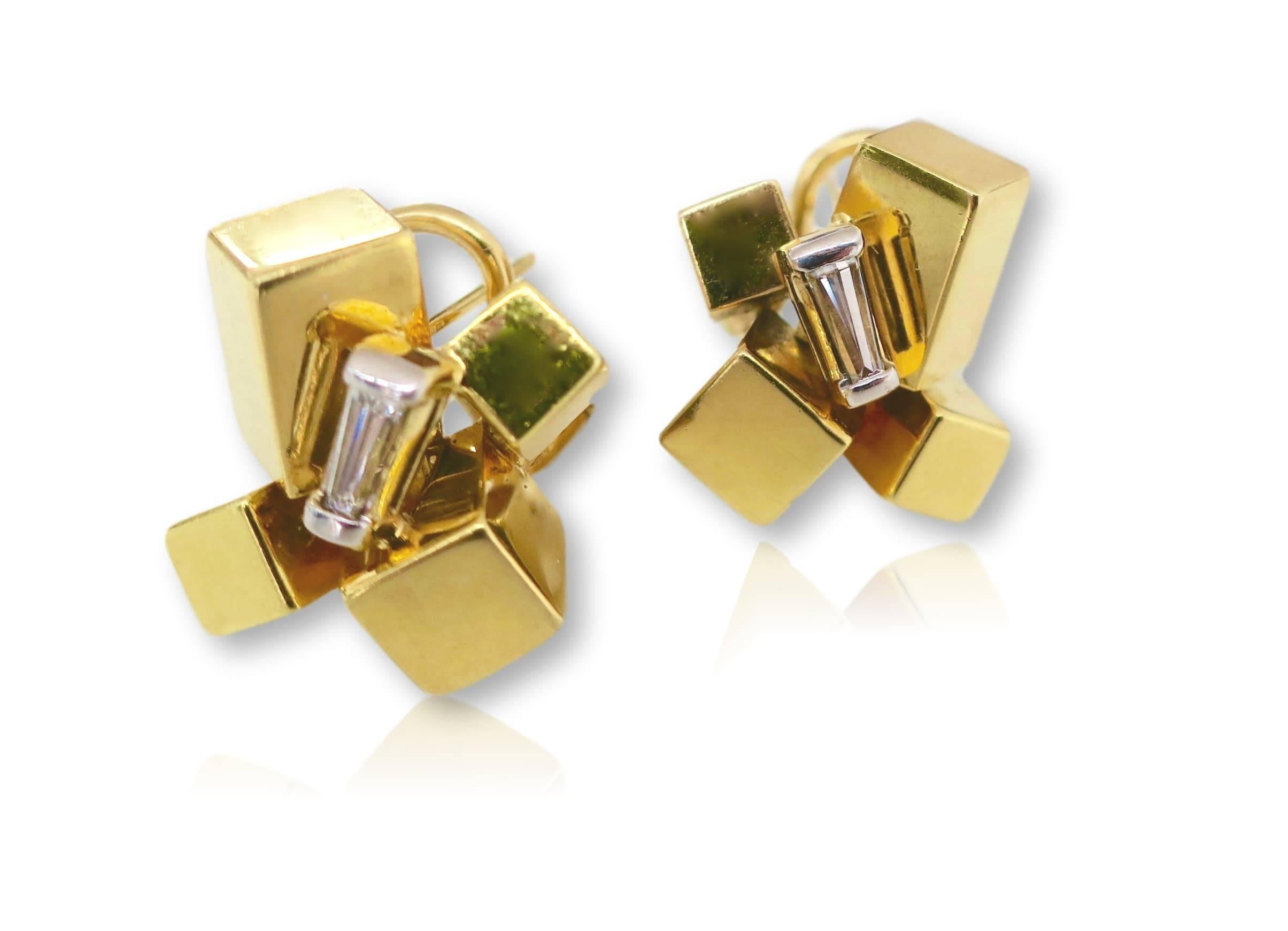 Cubist style earrings by New York Designer Alfred Karram. A pair of 3/4