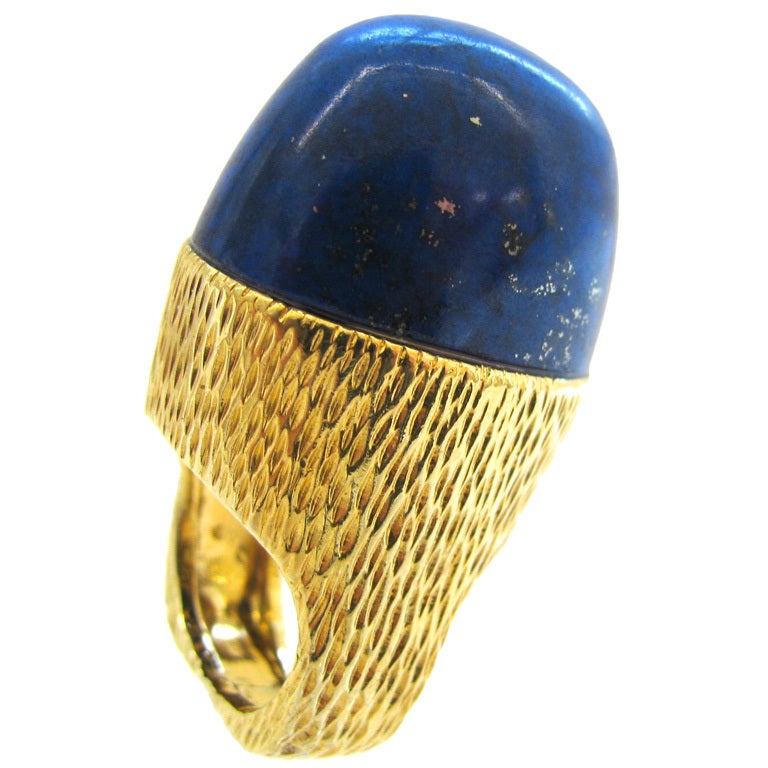 Impressive Lapis and Gold 1970s Cocktail Ring By R.Stone