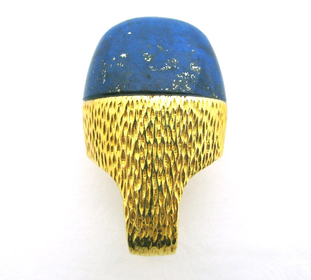 Modernist Impressive Lapis and Gold 1970s Cocktail Ring By R.Stone