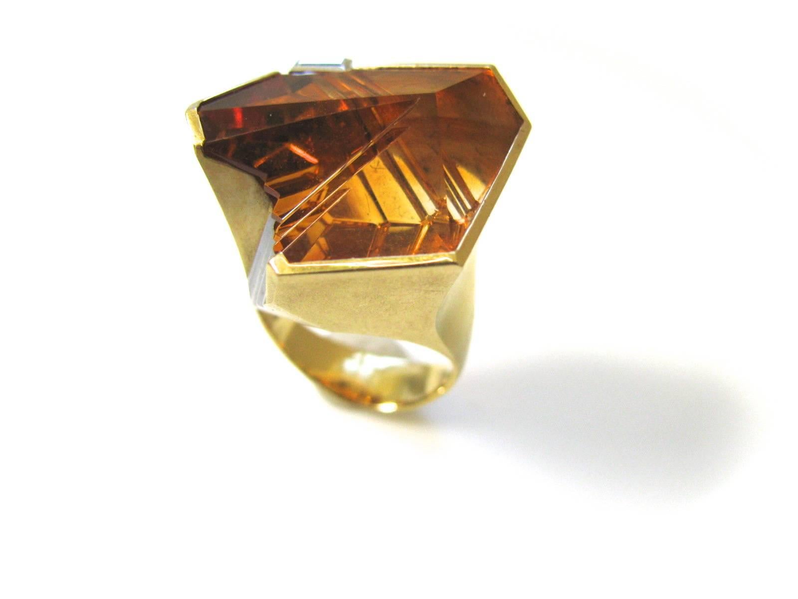 Atelier Munsteiner Citrine diamond gold Ring In Excellent Condition In Cincinnati, OH