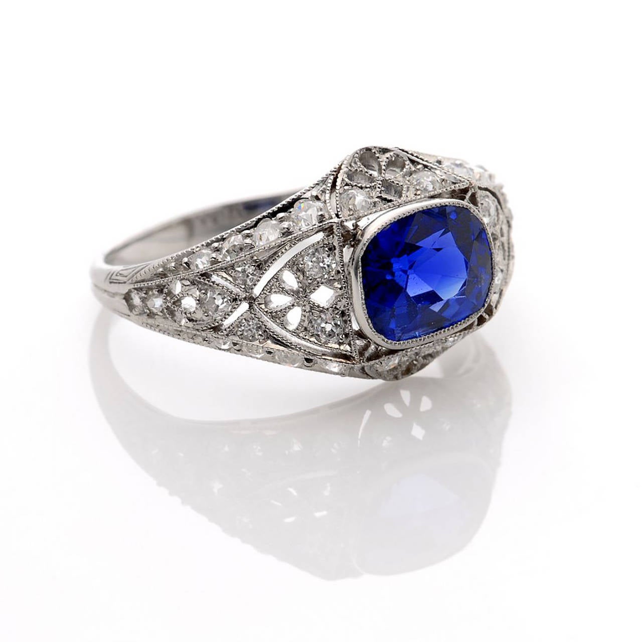 Exceptional Natural Unenhanced Kashmir Sapphire Diamond Platinum Ring