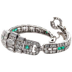 Cartier Art Deco Emerald Diamond Platinum Bracelet