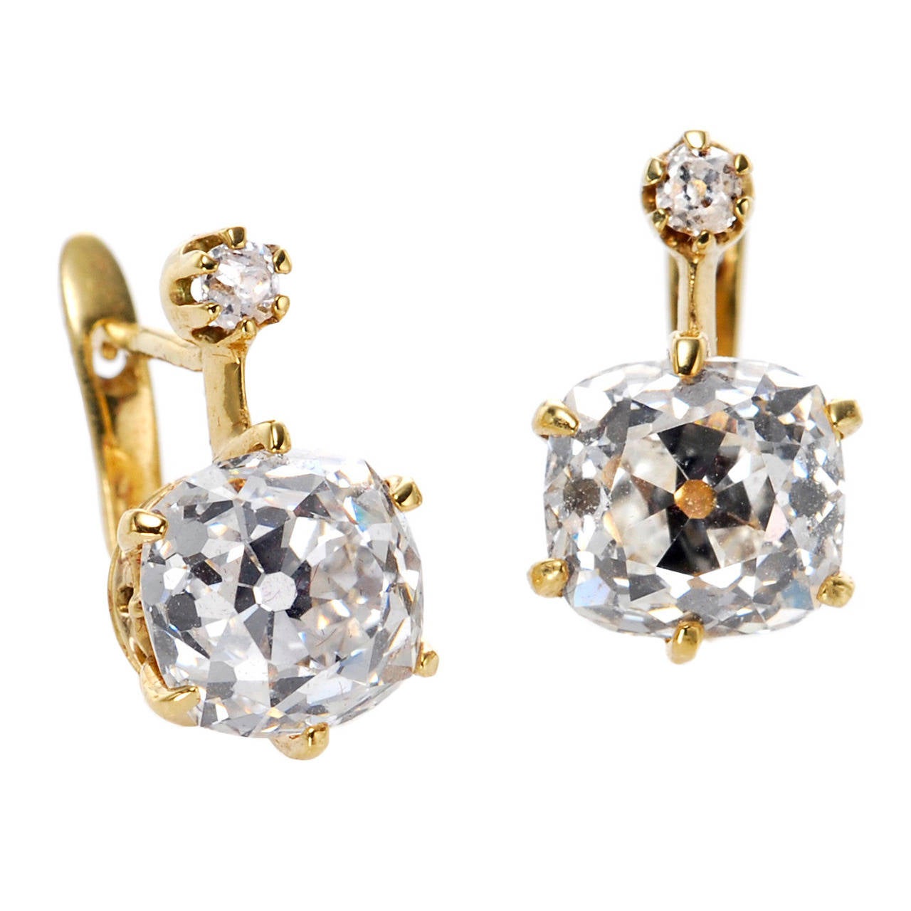 Antique 5.6 Carats Old Mine Cut Diamond Earrings For Sale at 1stDibs