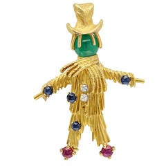 Vintage Van Cleef & Arpels Multi-Gem Diamond-Set Gold Scarecrow Brooch