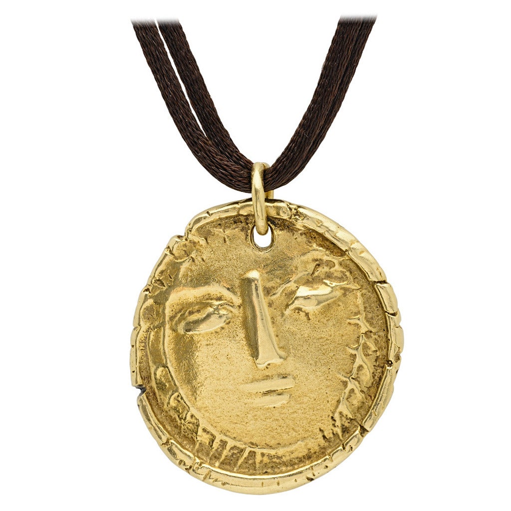 Pablo Picasso Gold Medallion on Silk Cord