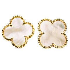 Van Cleef & Arpels Large Mother-of-Pearl Gold Alhambra Earrings