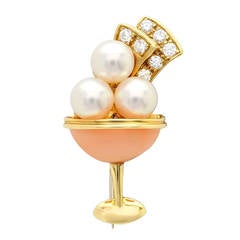 Van Cleef & Arpels Coral Pearl Diamond Champagne Flute Pin