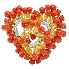 Tiffany & Co. Coral Diamond Gold Brooch