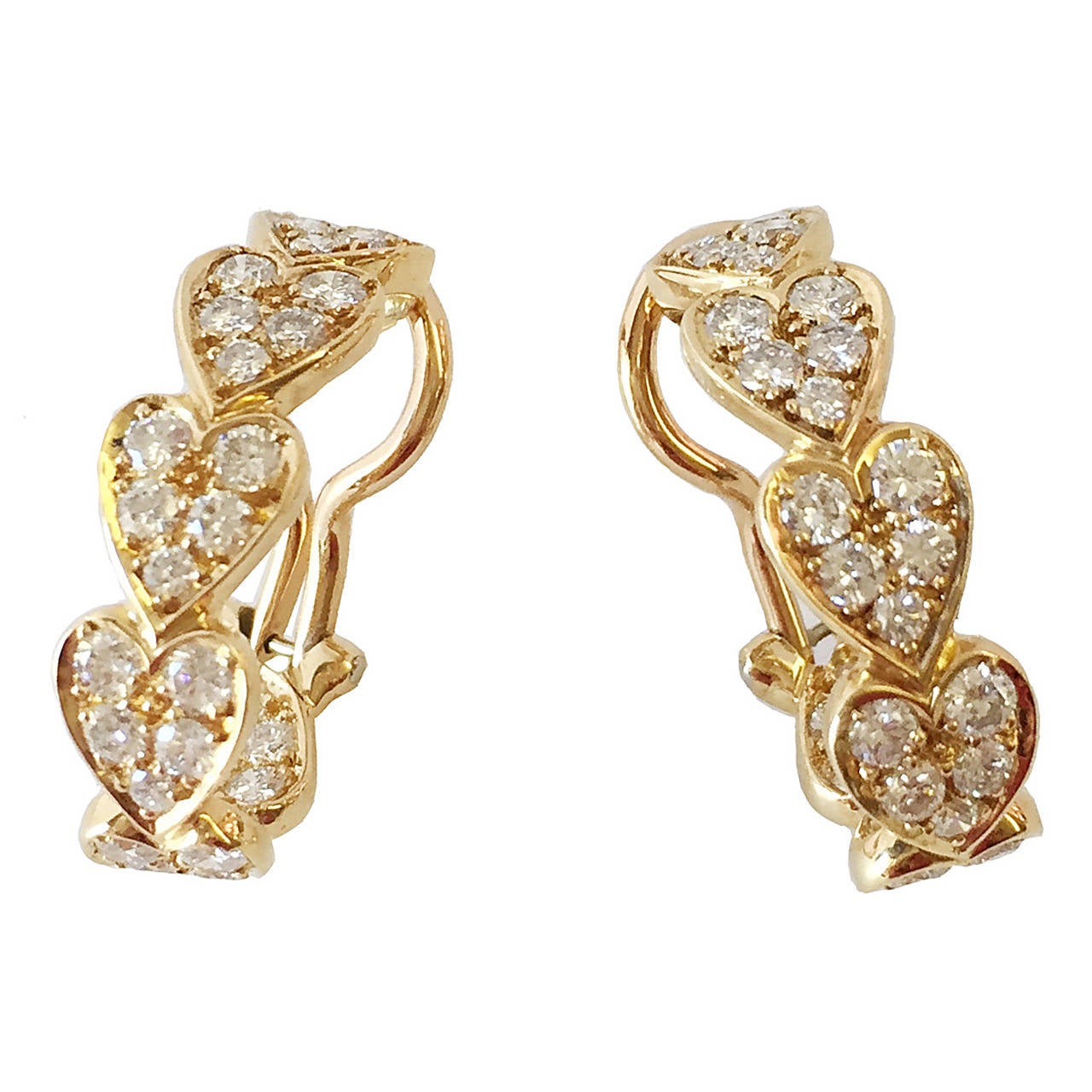 Cartier Heart Motif Diamond Gold Hoop Earrings For Sale