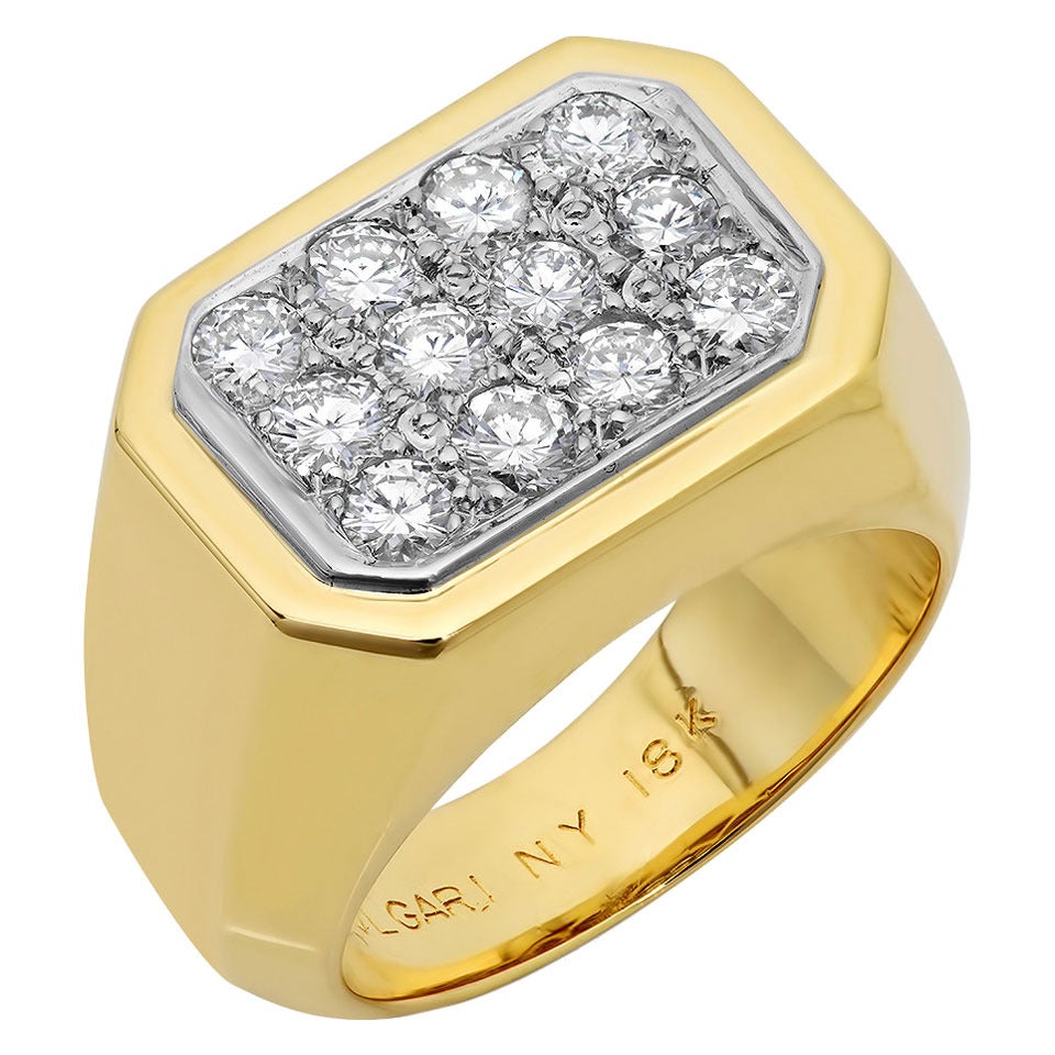Bulgari Diamond Gold Signet  Ring