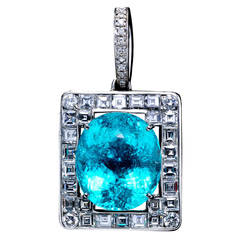 Stunning 21.493 Carat Paraiba Tourmaline Diamond Platinum Pendant