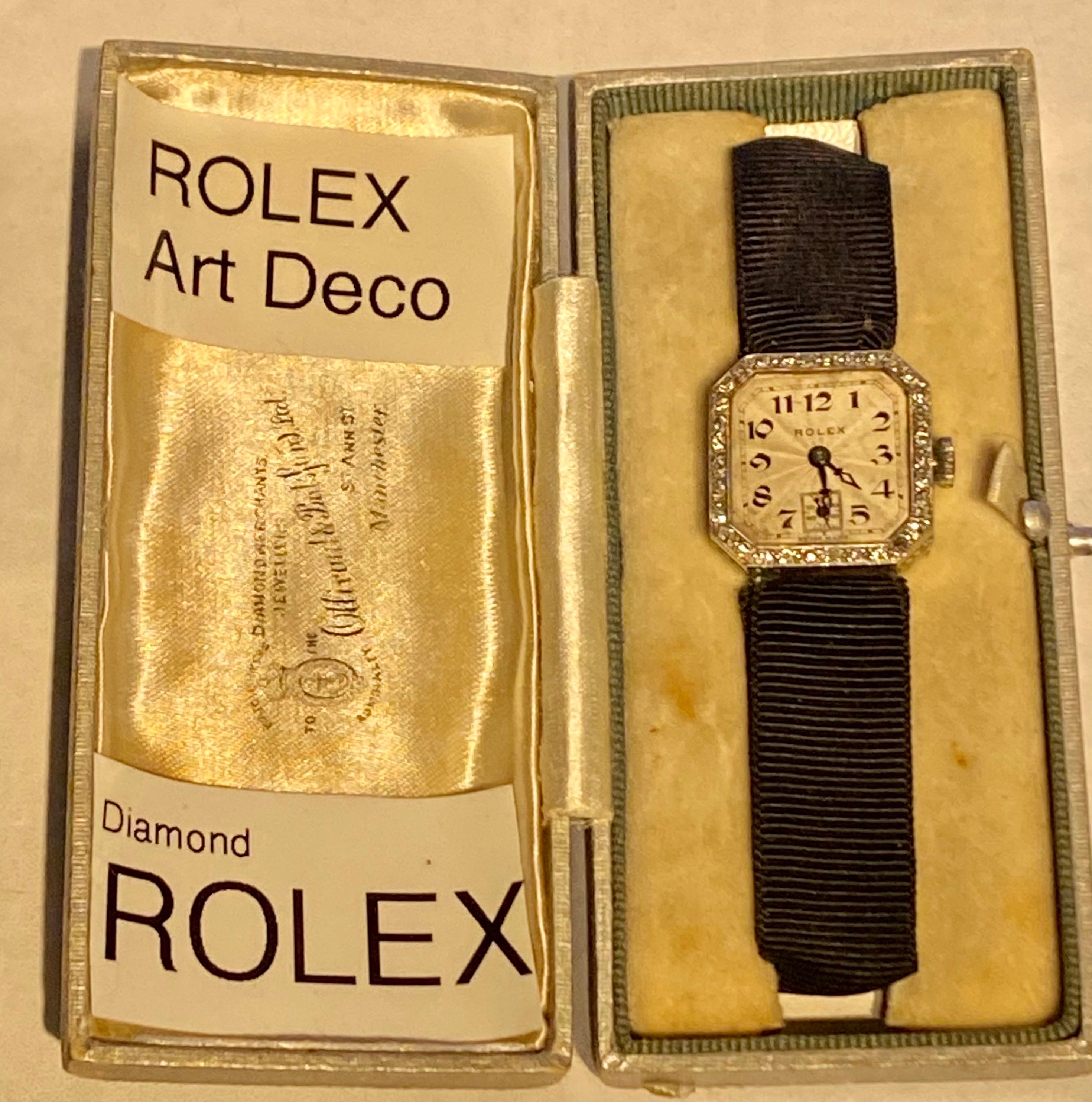 Art Deco Ladies Diamond Rolex Cocktail Watch in 18ct White Gold For Sale 2
