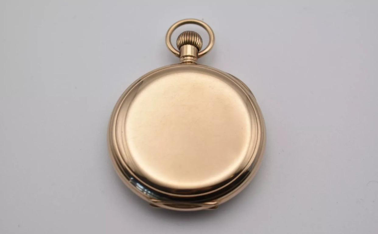 C1930 9ct Gold Thos Russell & Son Liverpool 15 Jewels Half Hunter Pocket Watch For Sale 11