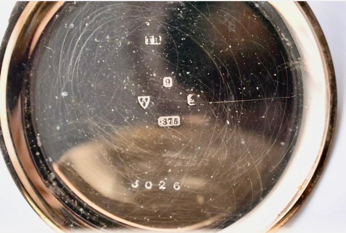 C1930 9ct Gold Thos Russell & Son Liverpool 15 Jewels Half Hunter Pocket Watch For Sale 10