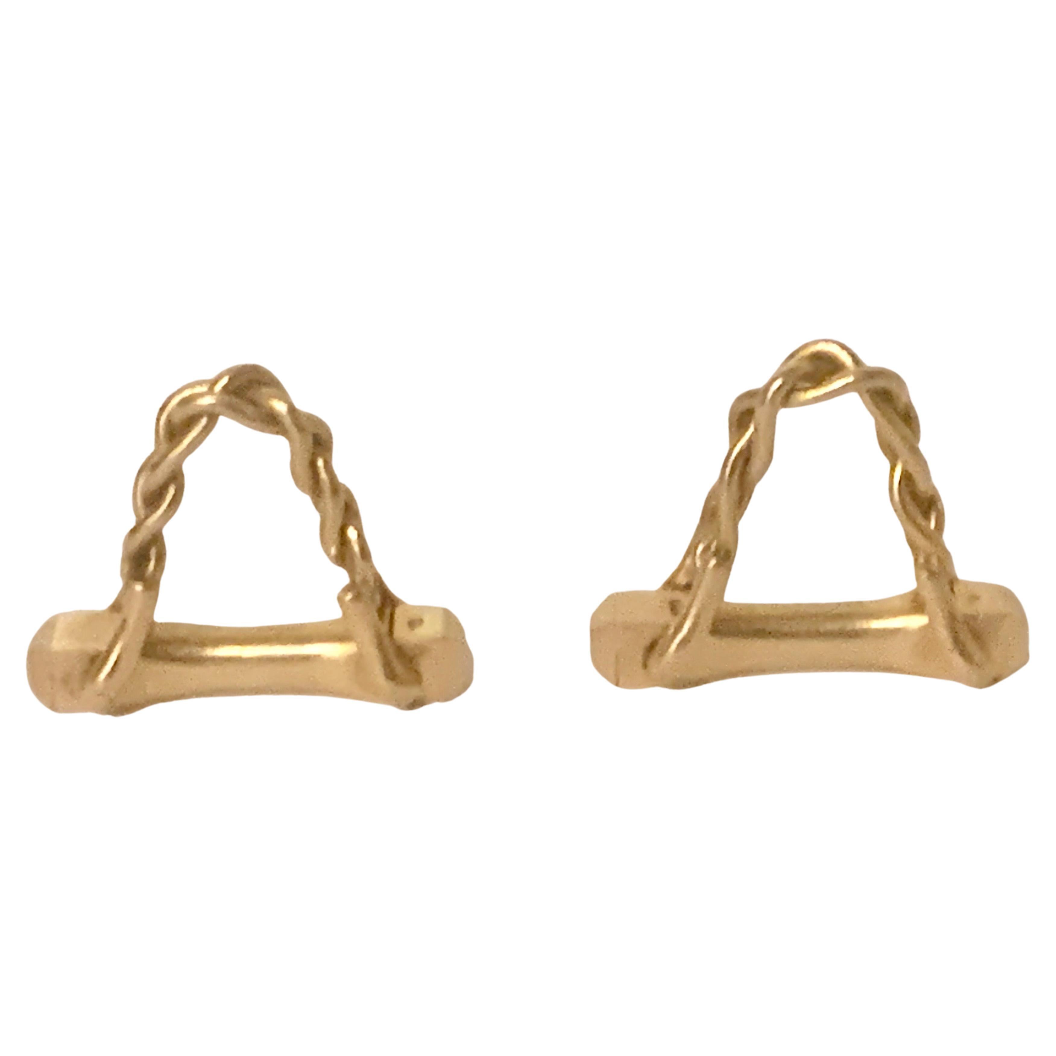 Superb Pair Hermes Paris Mid Century Stirrup Cufflinks 18ct Gold, Circa 1965 For Sale 2