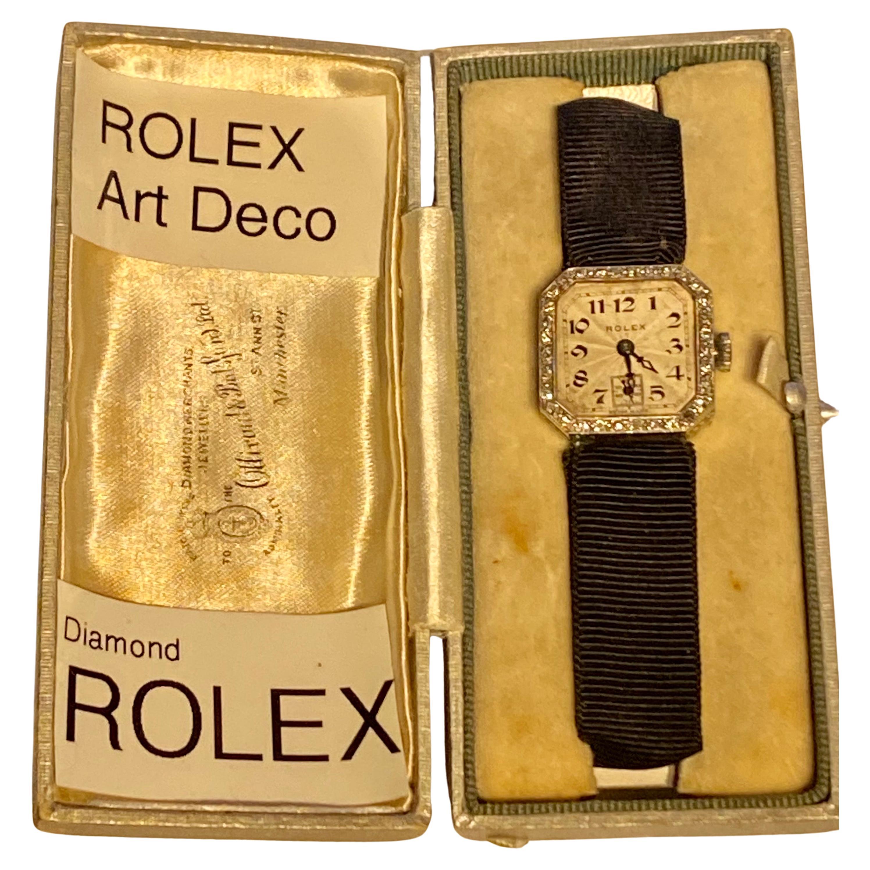 Art Deco Damen-Diamant-Cocktailuhr von Rolex aus 18 Karat Weißgold im Angebot