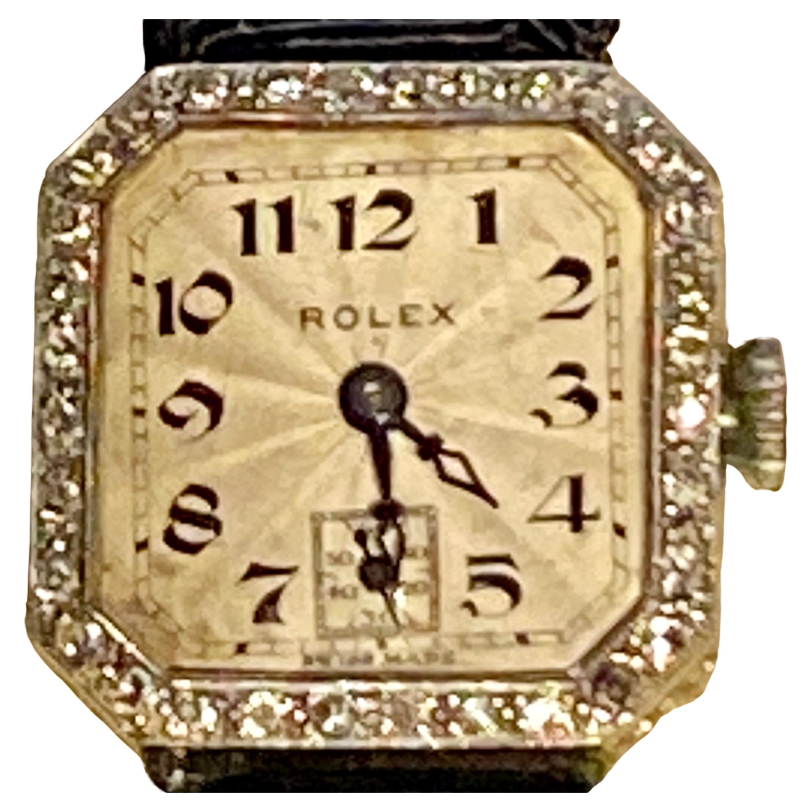 Art Deco Ladies Diamond Rolex Cocktail Watch in 18ct White Gold For Sale 1