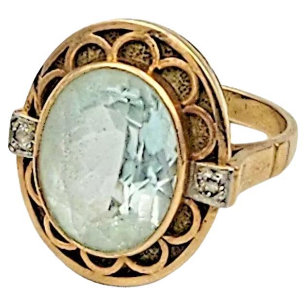 superb Gentleman's 14kt yellow gold  aquamarine ring circa 1920s For Sale
