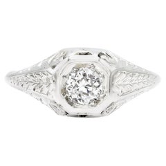 Art Déco 0,37 carat Bague de fiançailles solitaire H-I SI1 en or blanc 14 carats