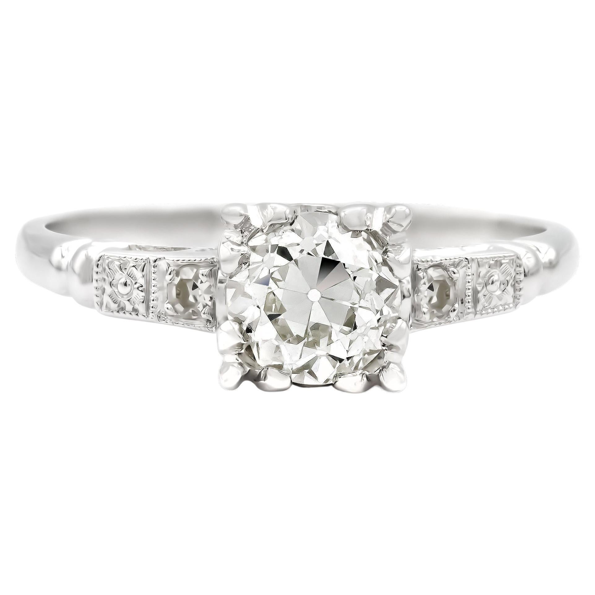 Art Deco 0.70 Ct. Diamond Engagement Ring GIA I VS2 in Platinum For Sale