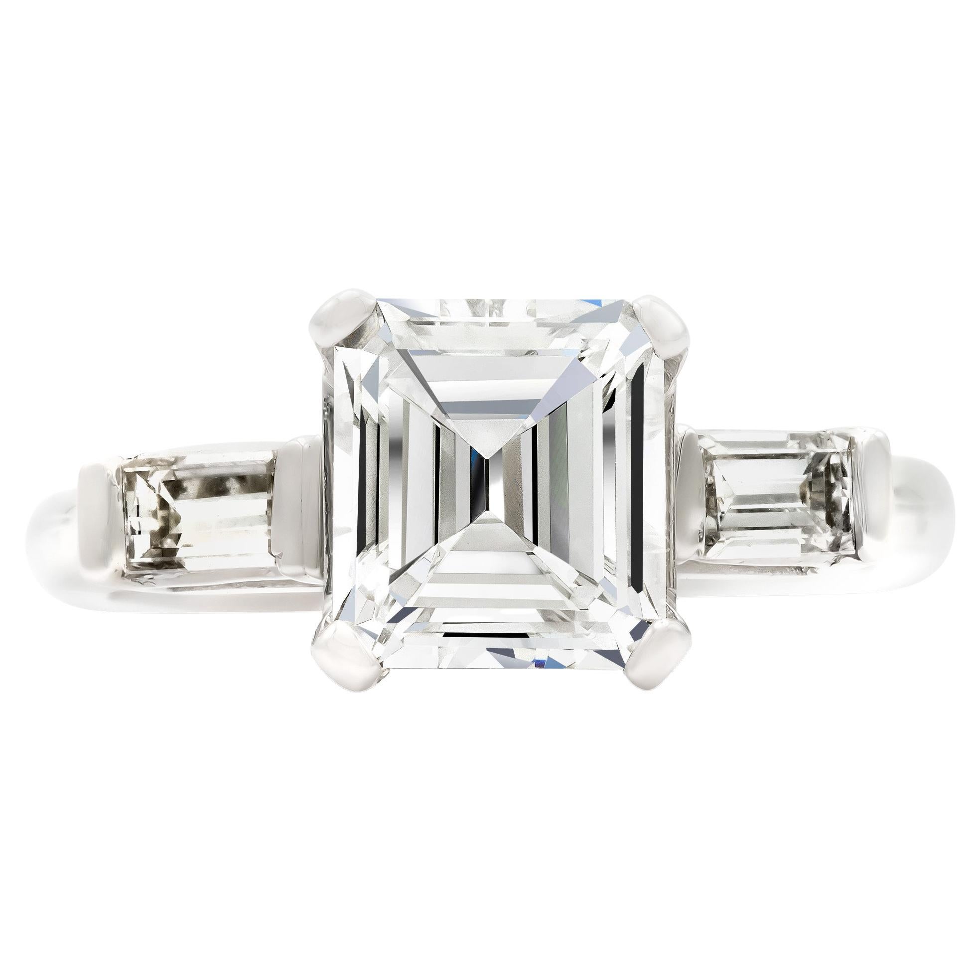 Vintage GIA F VS2 Mid-Century 1.58 Ct. Emerald Cut Engagement Ring in Platinum For Sale