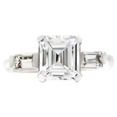 Used GIA F VS2 Mid-Century 1.58 Ct. Emerald Cut Engagement Ring in Platinum